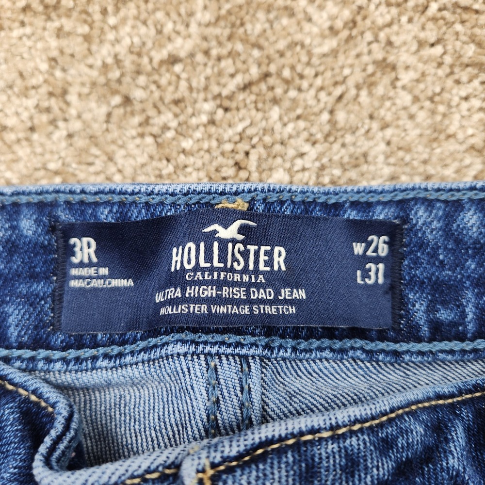 Hollister Ultra High-Rise Dad Jean Two-Tone Blue Colorblock Patchwork 3R W26 L31 - Picture 3 of 7
